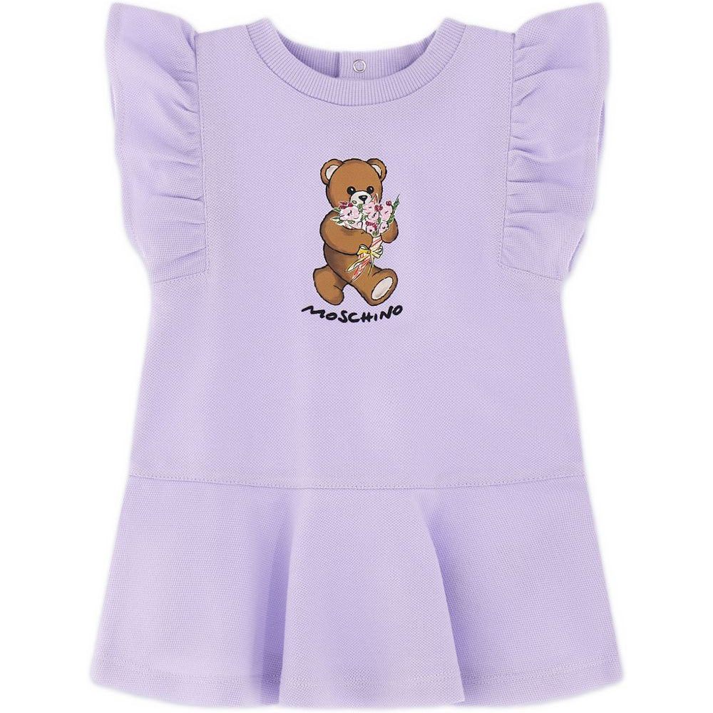 Abito per neonata Moschino Kids lilla con maniche con ruches MDV0DILFA06 51683 MOSCHINO KIDS
