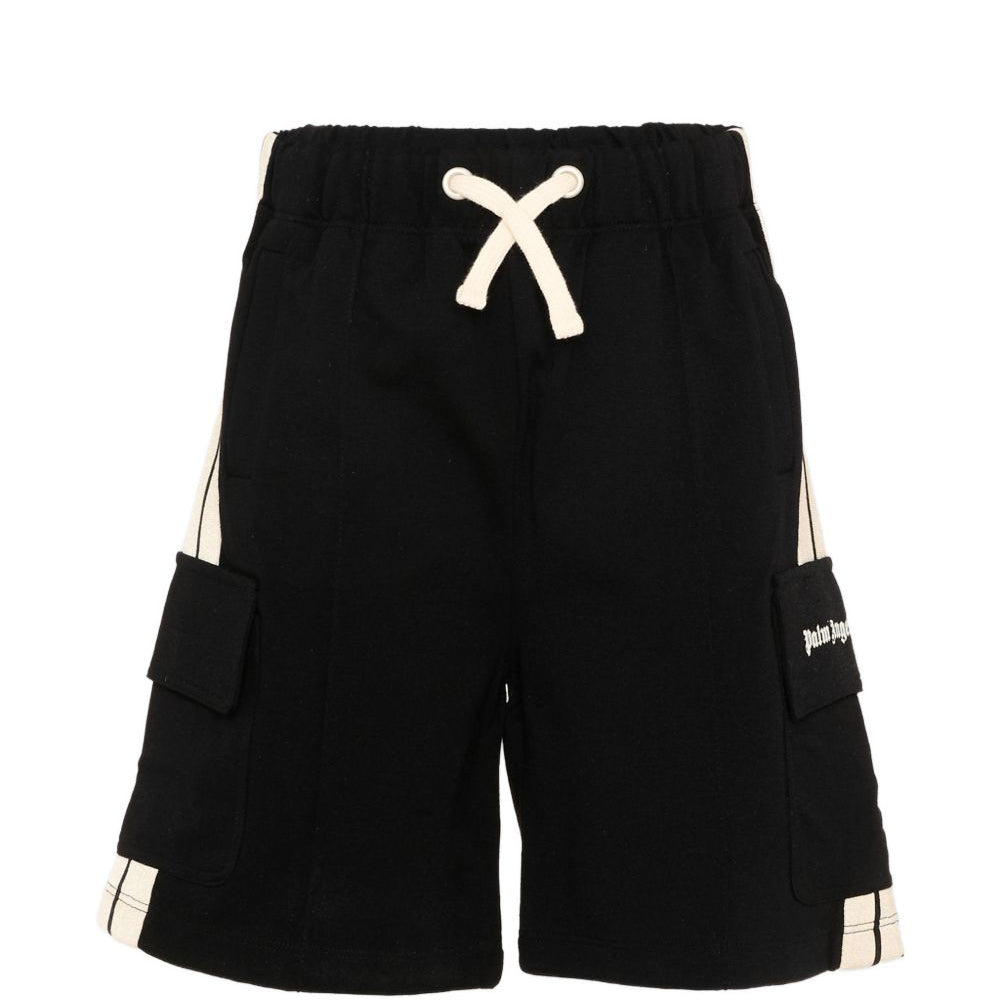 Shorts per bambino Palm Angels nero con tasche e dettagli a righe PBCL004S26FLE001 110 PALM ANGELS KIDS