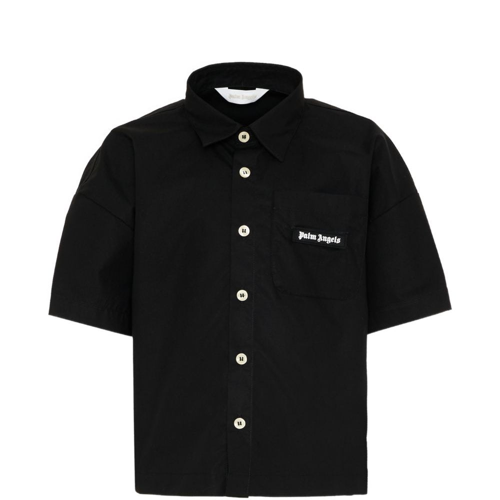 Camicia per bambino Palm Angels Kids nera con logo sul davanti PBGG003S26FAB001 110 PALM ANGELS KIDS
