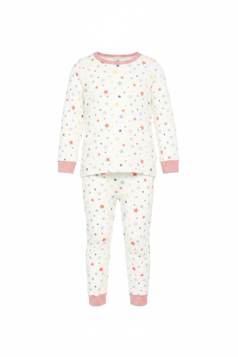 Pigiama per bambini Petit Bateau bianco con scollo rotondo e stampa a stelle A0F1A 01 PETIT BATEAU KIDS