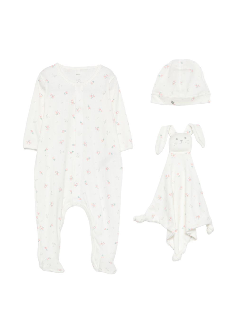 Set tutina cappello e doudou per neonati Petit Bateau bianco con stampa floreale A0F6H 00 PETIT BATEAU KIDS