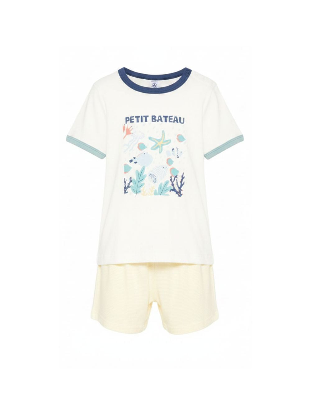 Pigiama per bambino Petit Bateau bianco con stampa grafica sul davanti A0FDG 01 PETIT BATEAU KIDS