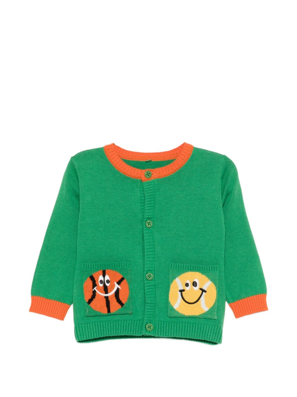 Cardigan per neonato Stella McCartney Kids verde con ricamo palline da tennis e basket TY9500 Z2922 769 STELLA McCARTNEY KIDS