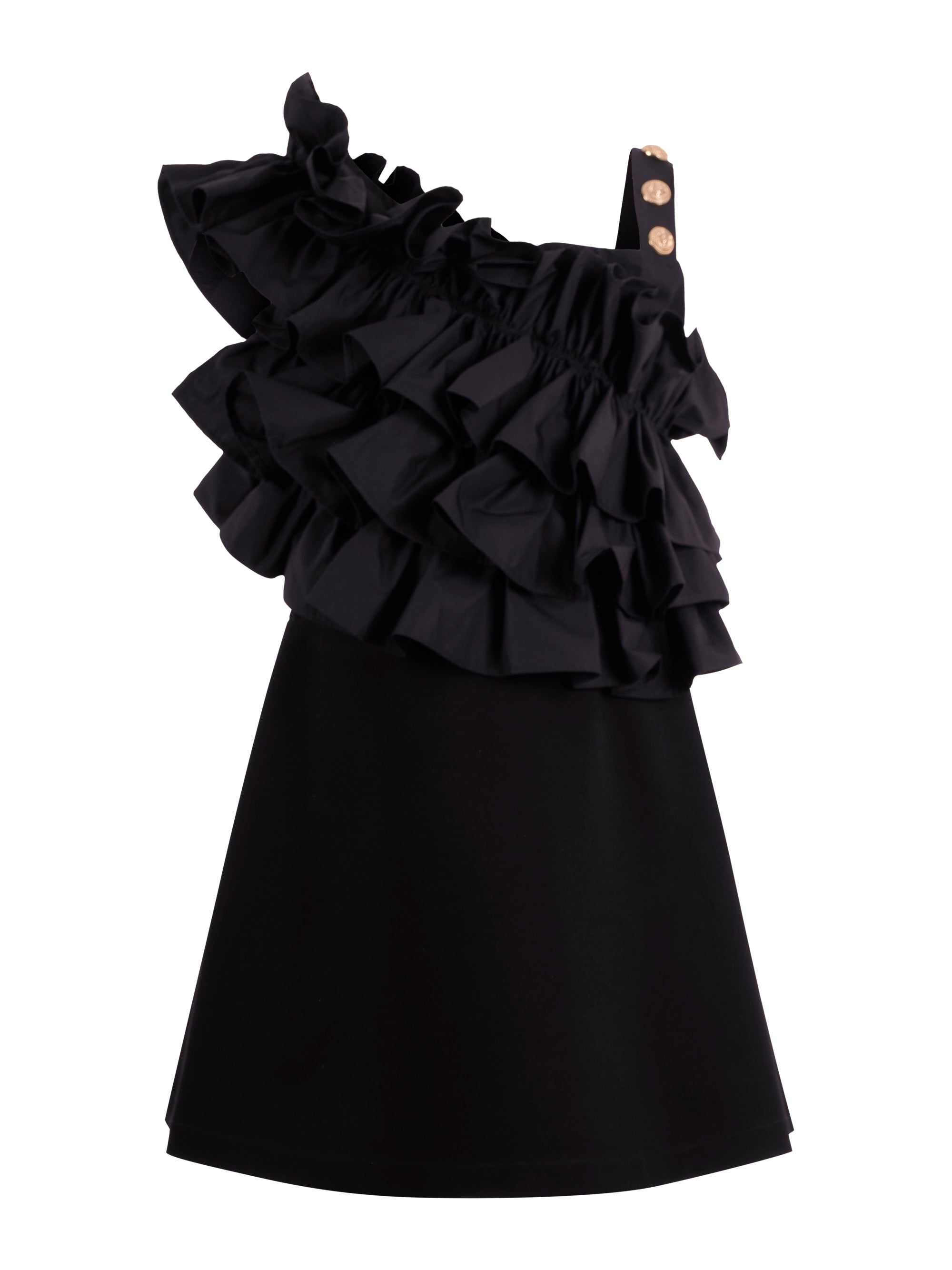 Abito per bambina Balmain Kids nero con ruches BY1D42 J0371 930NE BALMAIN KIDS