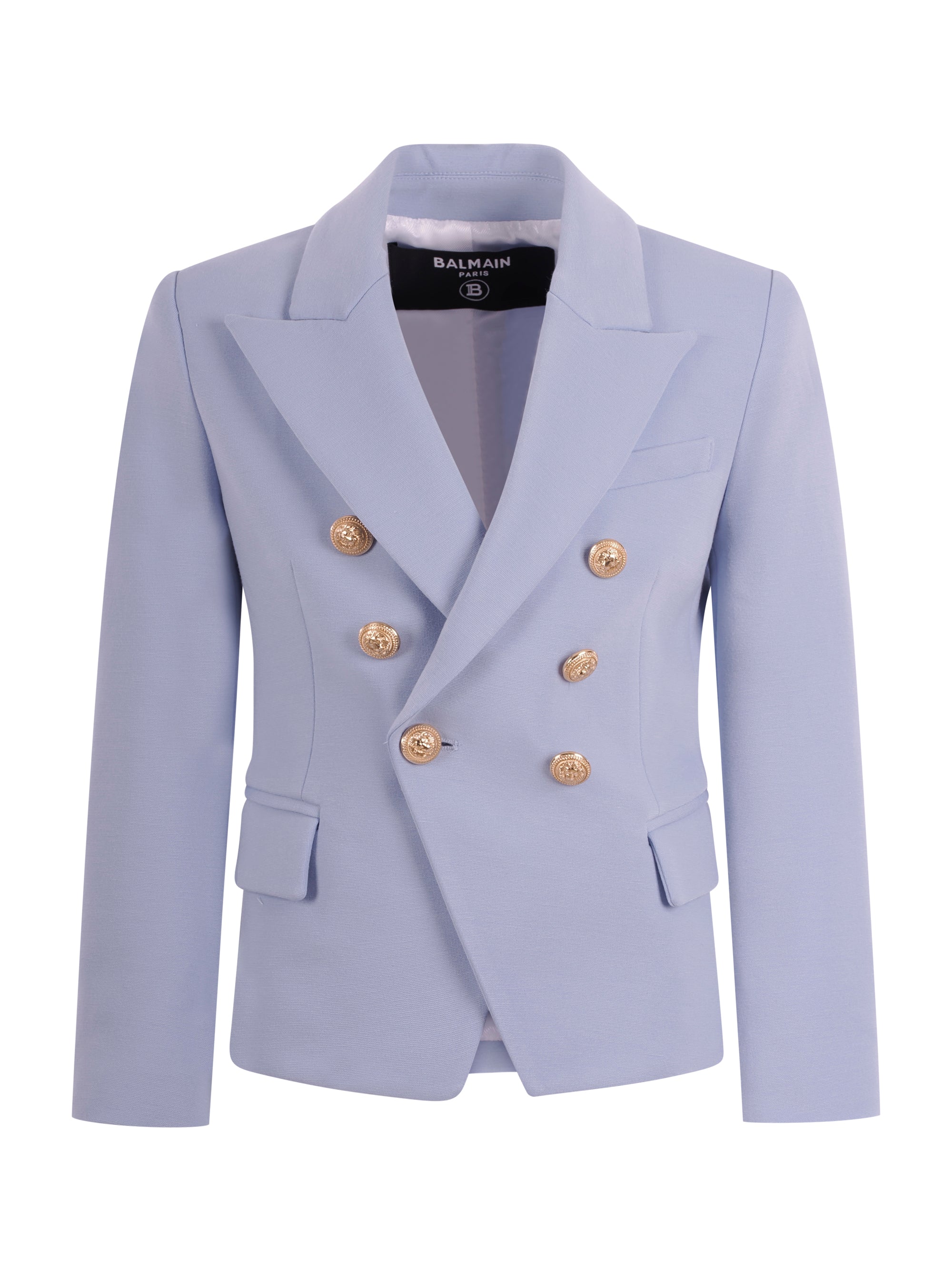 Blazer doppiopetto per bambino Balmain Kids azzurro con bottoni dorati BY2A64 J0371 652 BALMAIN KIDS