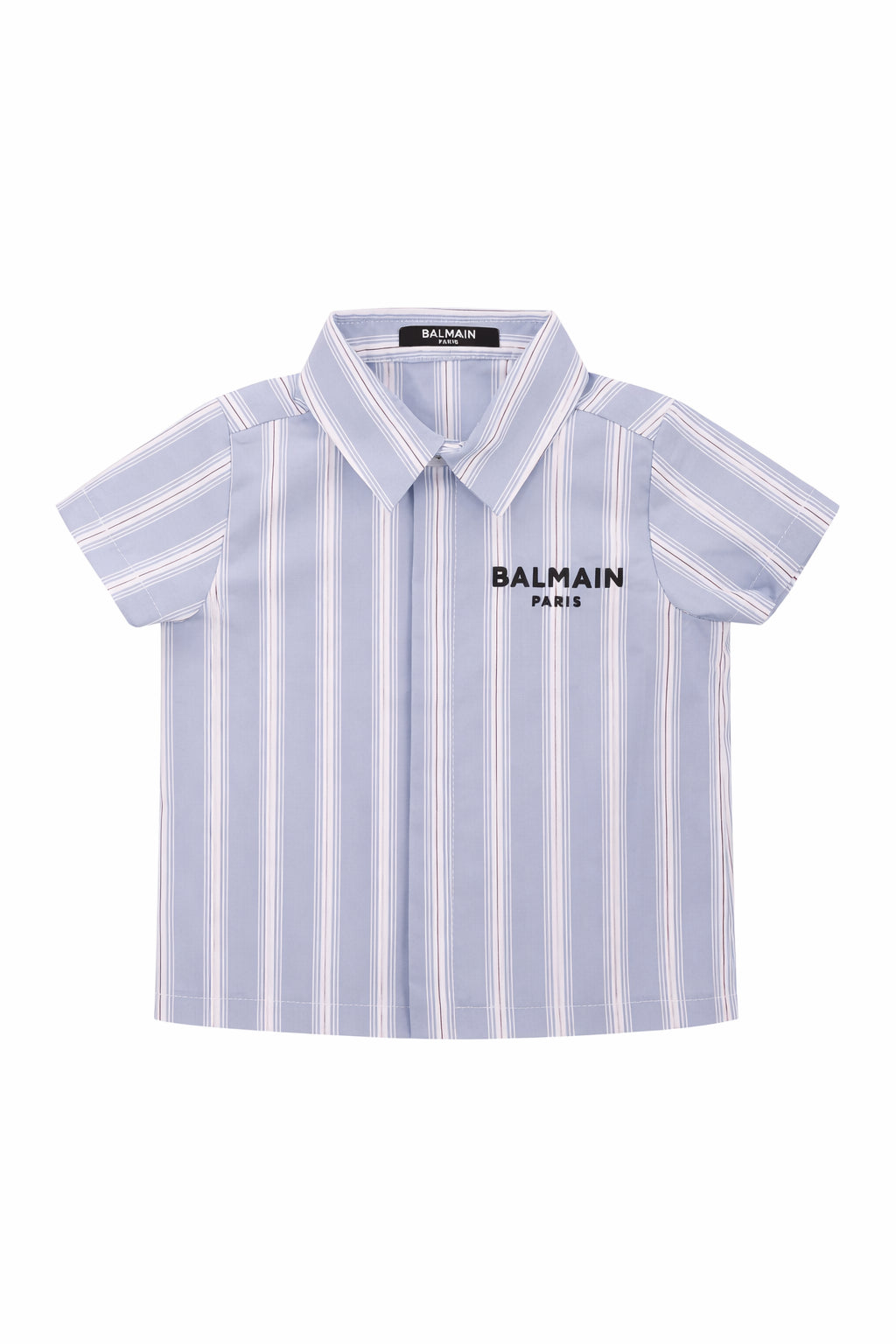 Camicia per neonato Balmain Kids azzurra con design a righe bianche BY5511 P0592 685BC BALMAIN KIDS