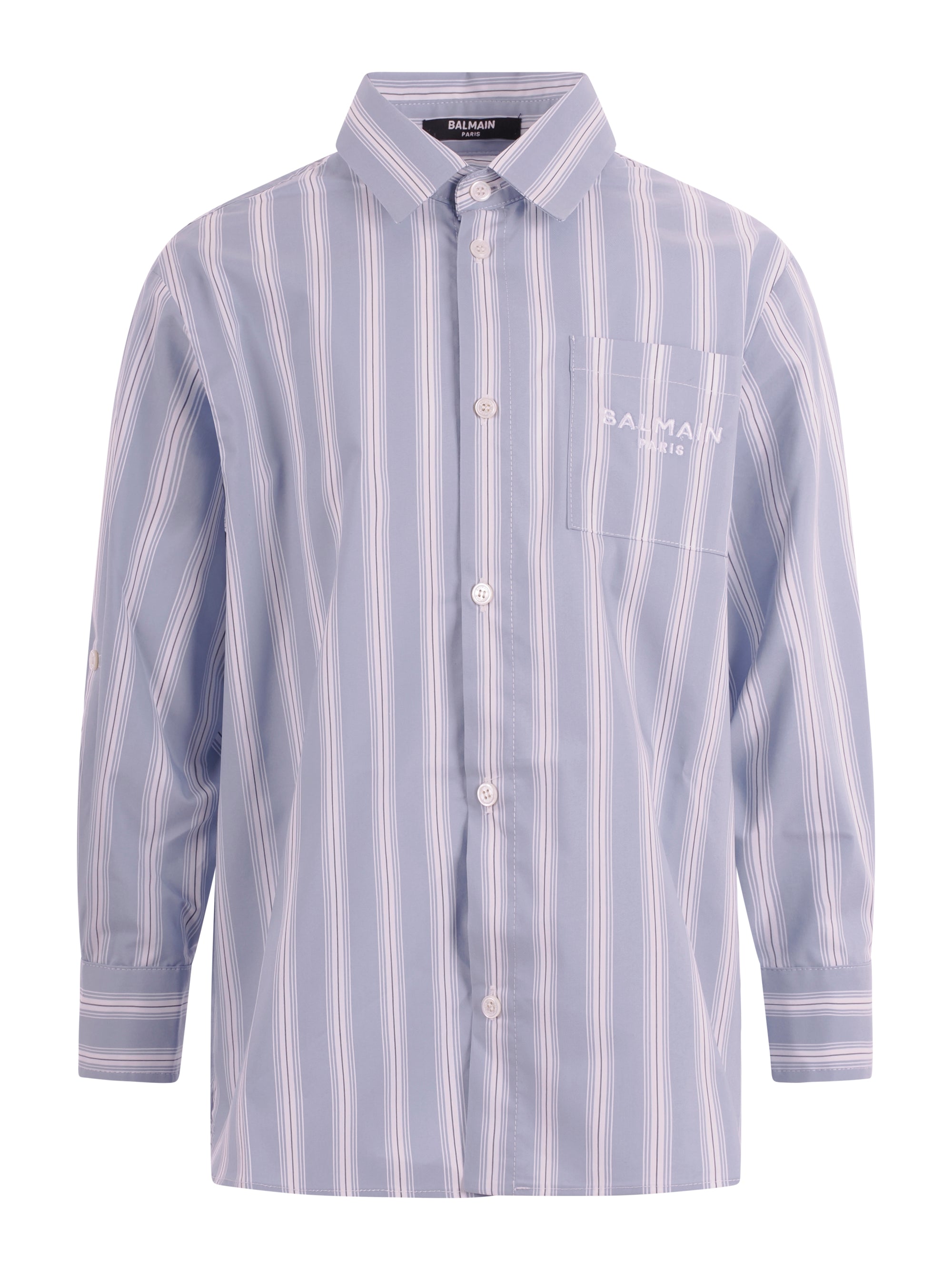 Camicia per bambino Balmain Kids azzurra con motivo a righe BY5P30 P0592 685BC BALMAIN KIDS