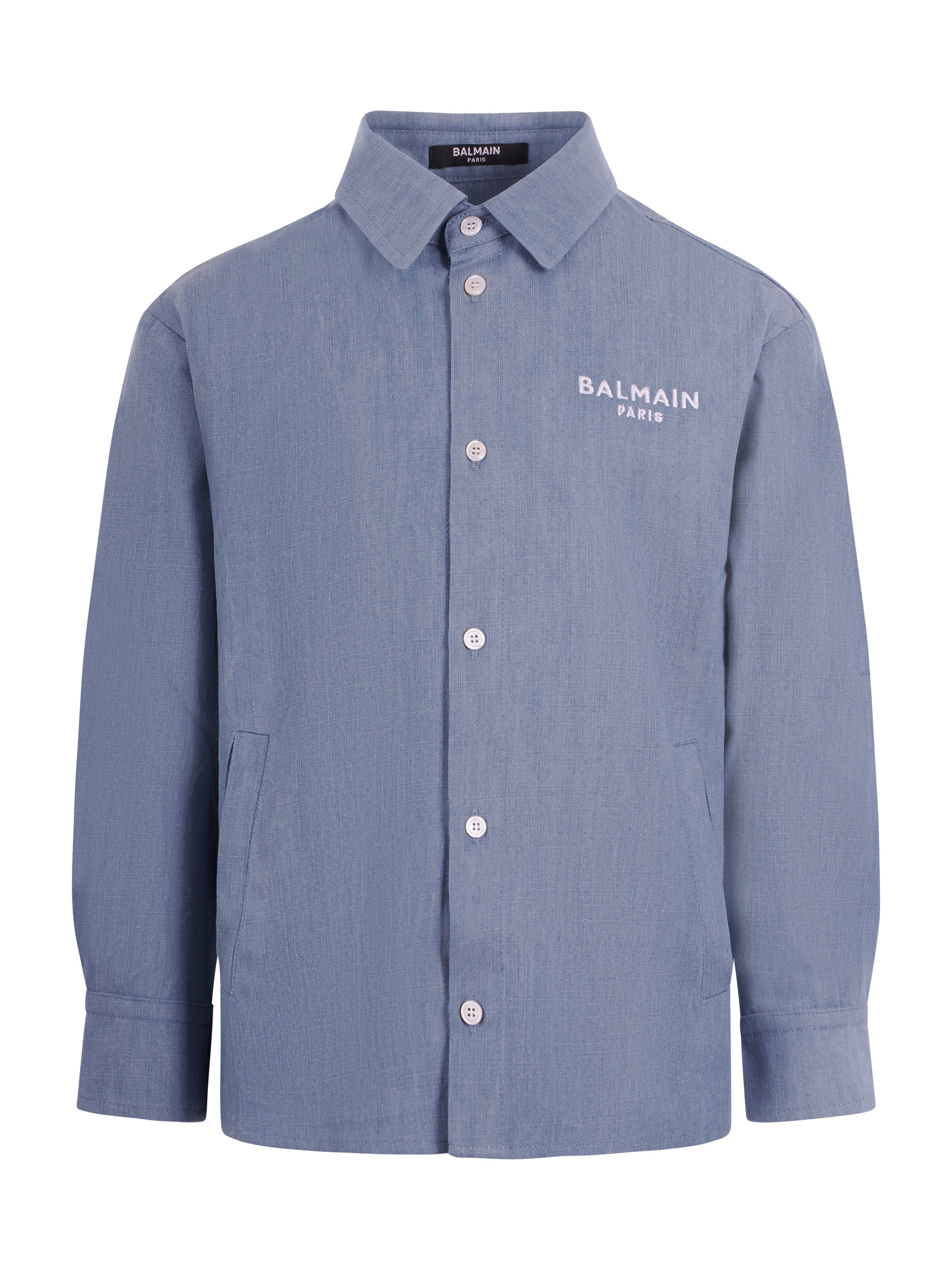 Camicia per bambino Balmain Kids denim con logo sul davanti BY5P50 P0588 653BC BALMAIN KIDS