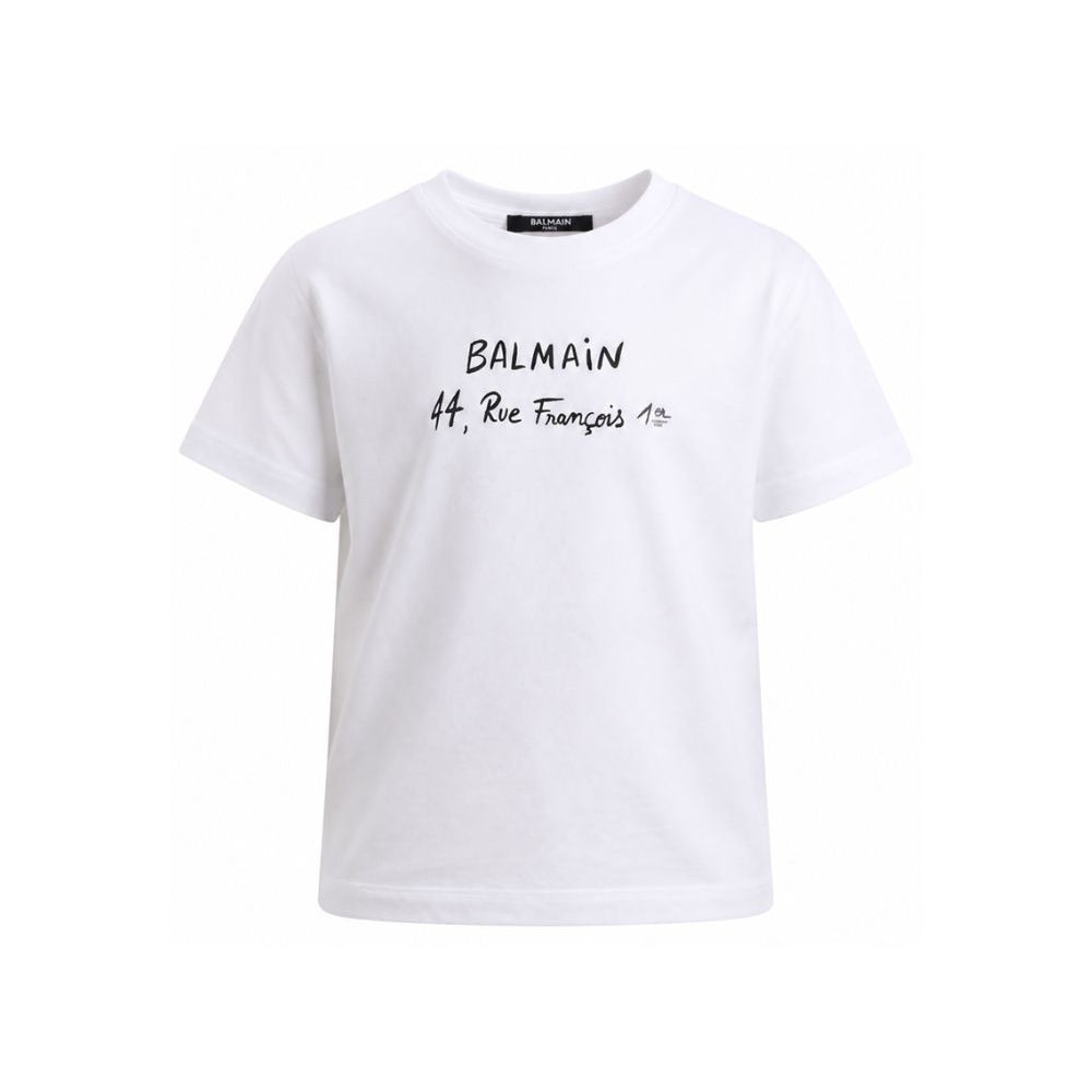 T-shirt per bambino Balmain Kids bianca con logo sul davanti BY8B11 Z3672 100NE BALMAIN KIDS