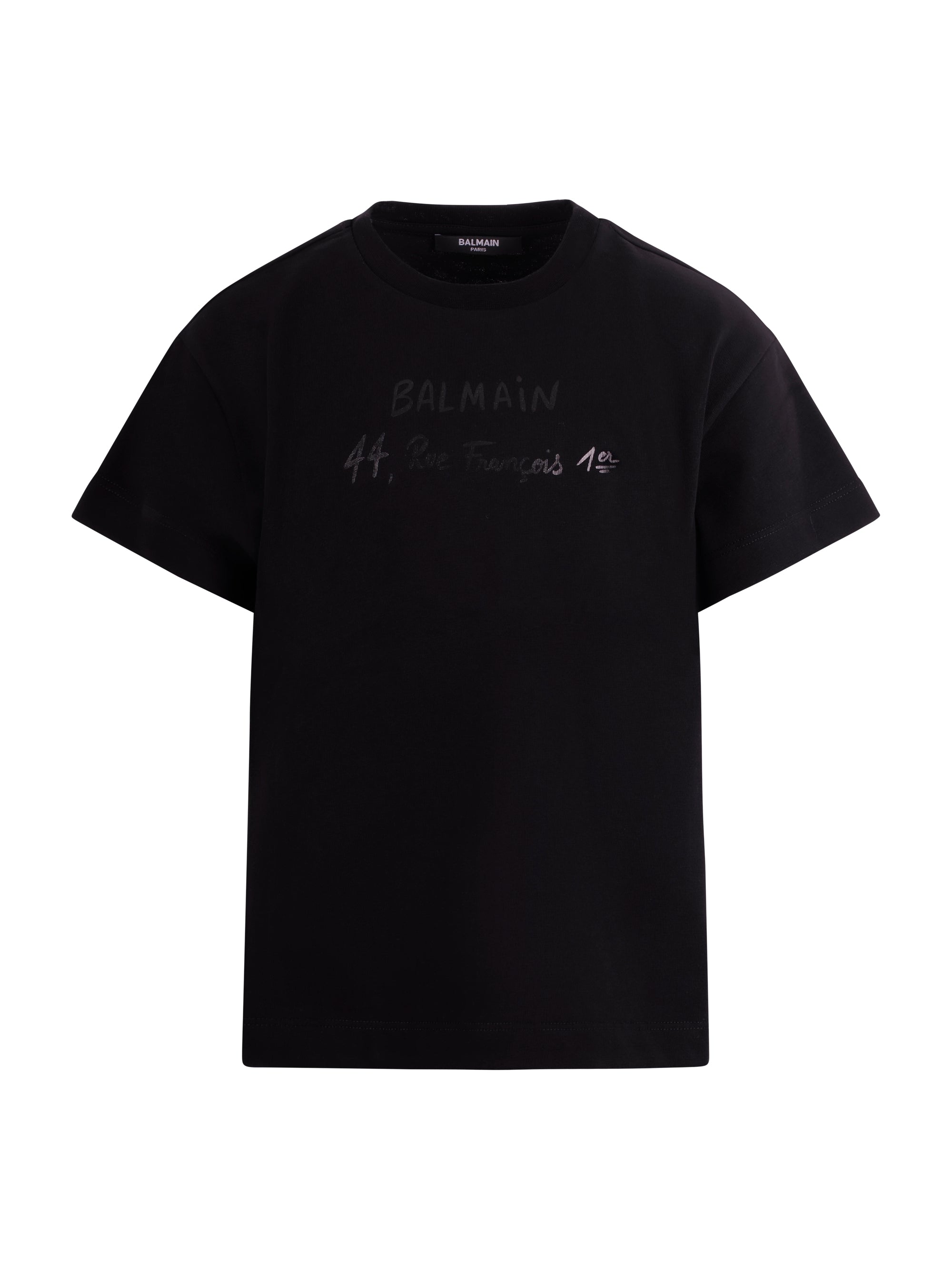 T-shirt per bambino Balmain Kids nera con logo sul fronte BY8B11 Z3672 930NE BALMAIN KIDS