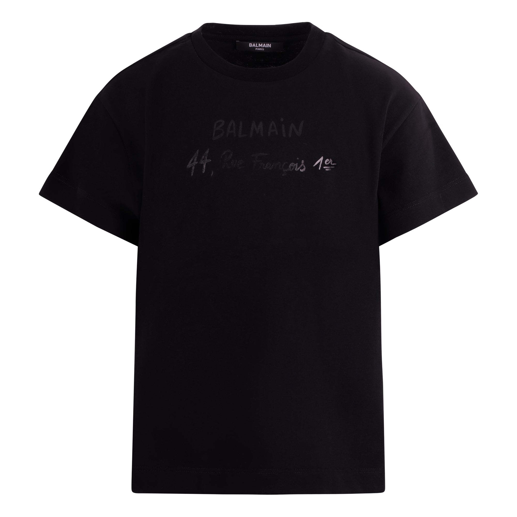 T-shirt per bambino Balmain Kids nera con logo sul fronte BY8B11 Z3672 930NE BALMAIN KIDS