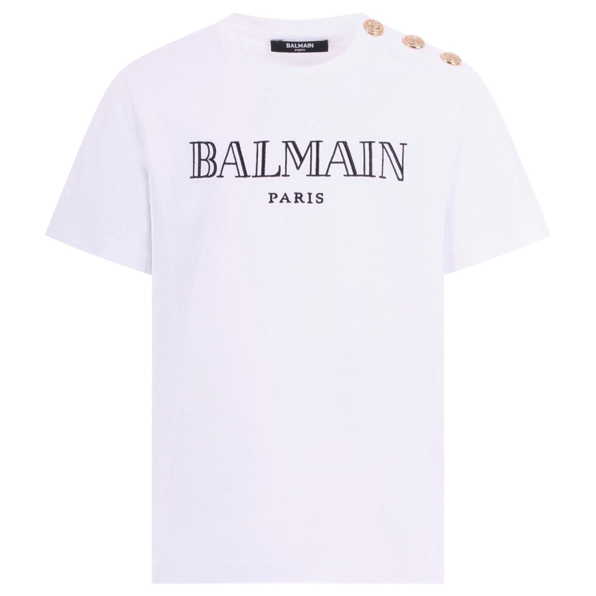 T-shirt per bambino Balmain Kids bianca con bottoni dorati BY8Q81 Z3672 100OR BALMAIN KIDS