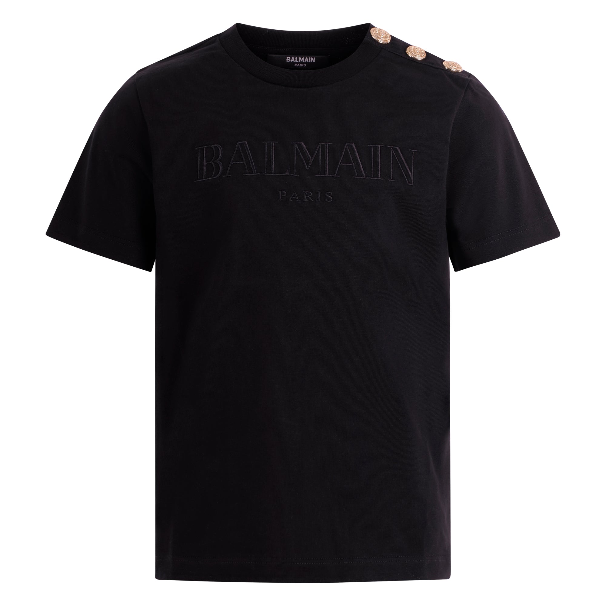 T-shirt per bambino Balmain Kids nera con logo sul davanti BY8Q81 Z3672 930OR BALMAIN KIDS