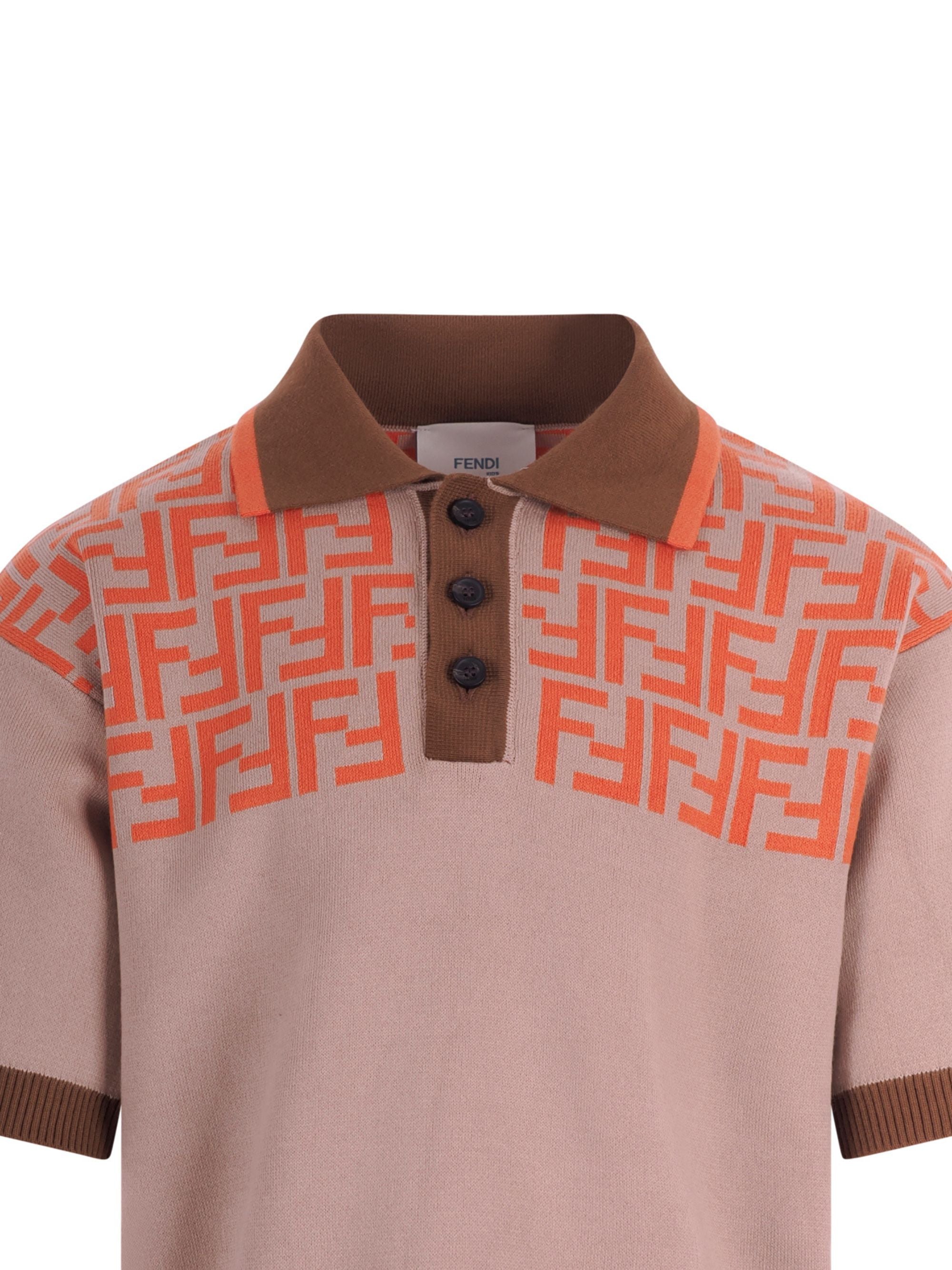 T-shirt per bambino Fendi Kids beige con monogramma FF a contrasto JMG141 AVVT F1UVK FENDI KIDS