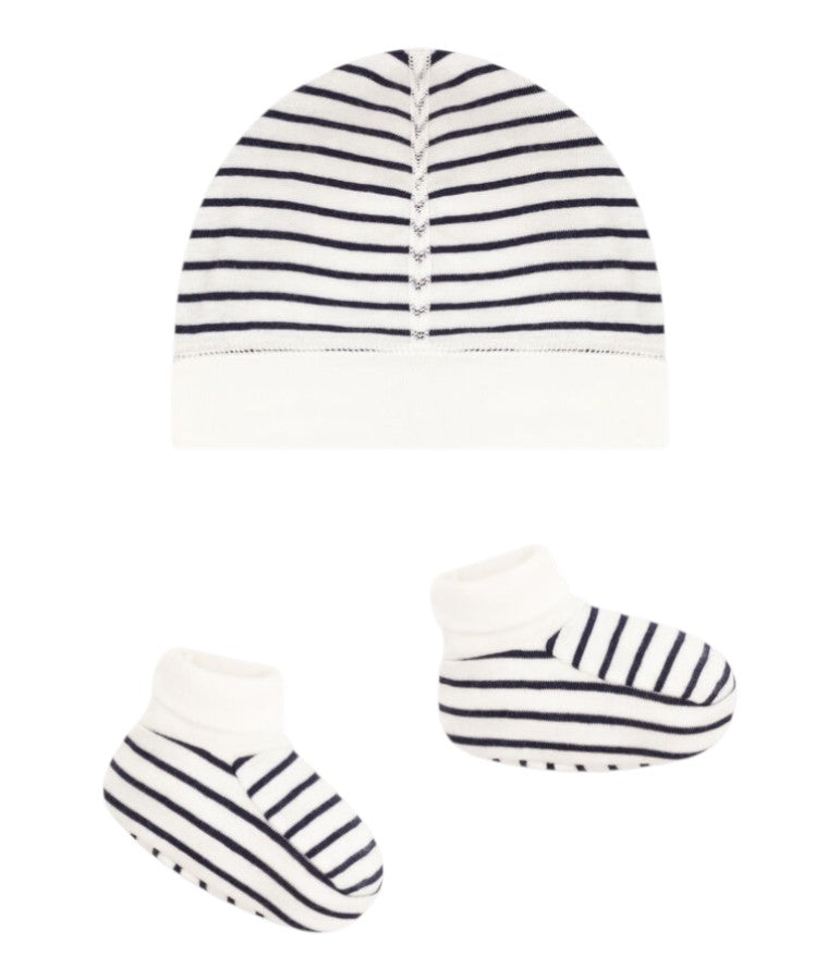 Set cuffietta e babbucce per neonati Petit Bateau multicolore con design a righe A0ARY 00 PETIT BATEAU KIDS