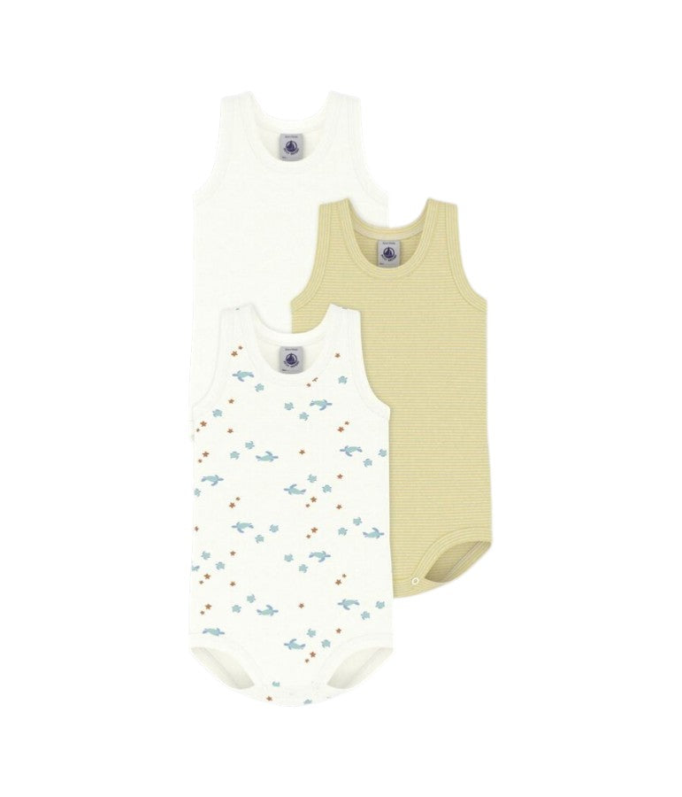 Set di tre tutine per neonati Petit Bateau multicolore a fantasie diverse A0FSM 00 PETIT BATEAU KIDS