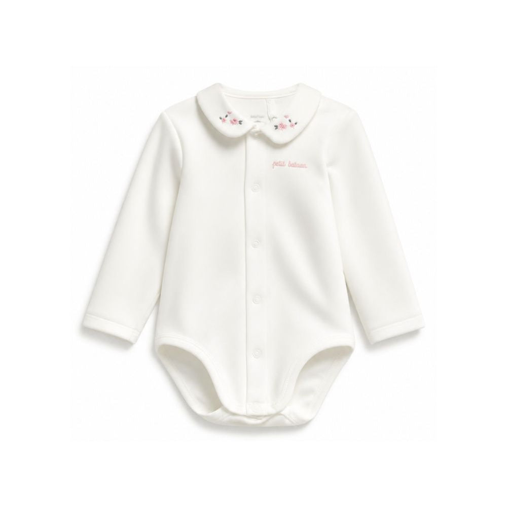 Body per neonata Petit Bateau bianco con ricamo a fiori A0EKL 03 PETIT BATEAU KIDS