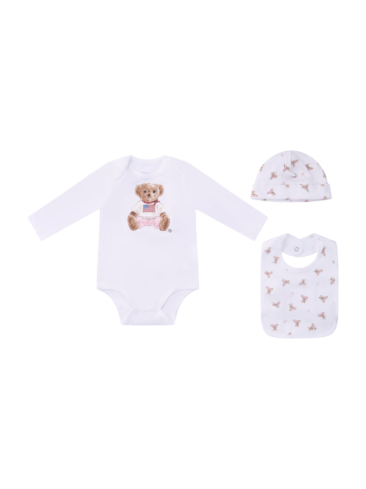 Set tutina cappellino e bavaglino per neonato Polo Ralph Lauren Kids bianco con motivo Polo Bear 310981226 001 Ralph Lauren kids