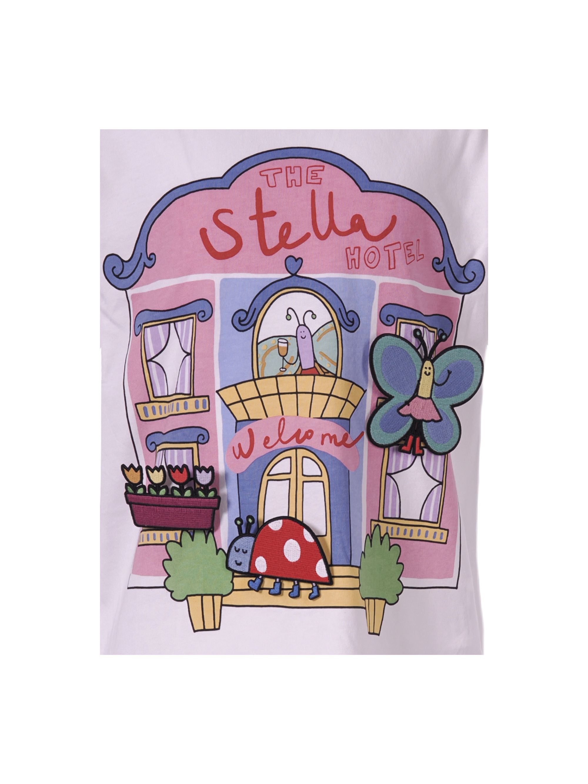 T-shirt per bambina Stella McCartney Kids bianca con scritta "The Stella Hotel" TY8A11 Z0434 101 STELLA McCARTNEY KIDS