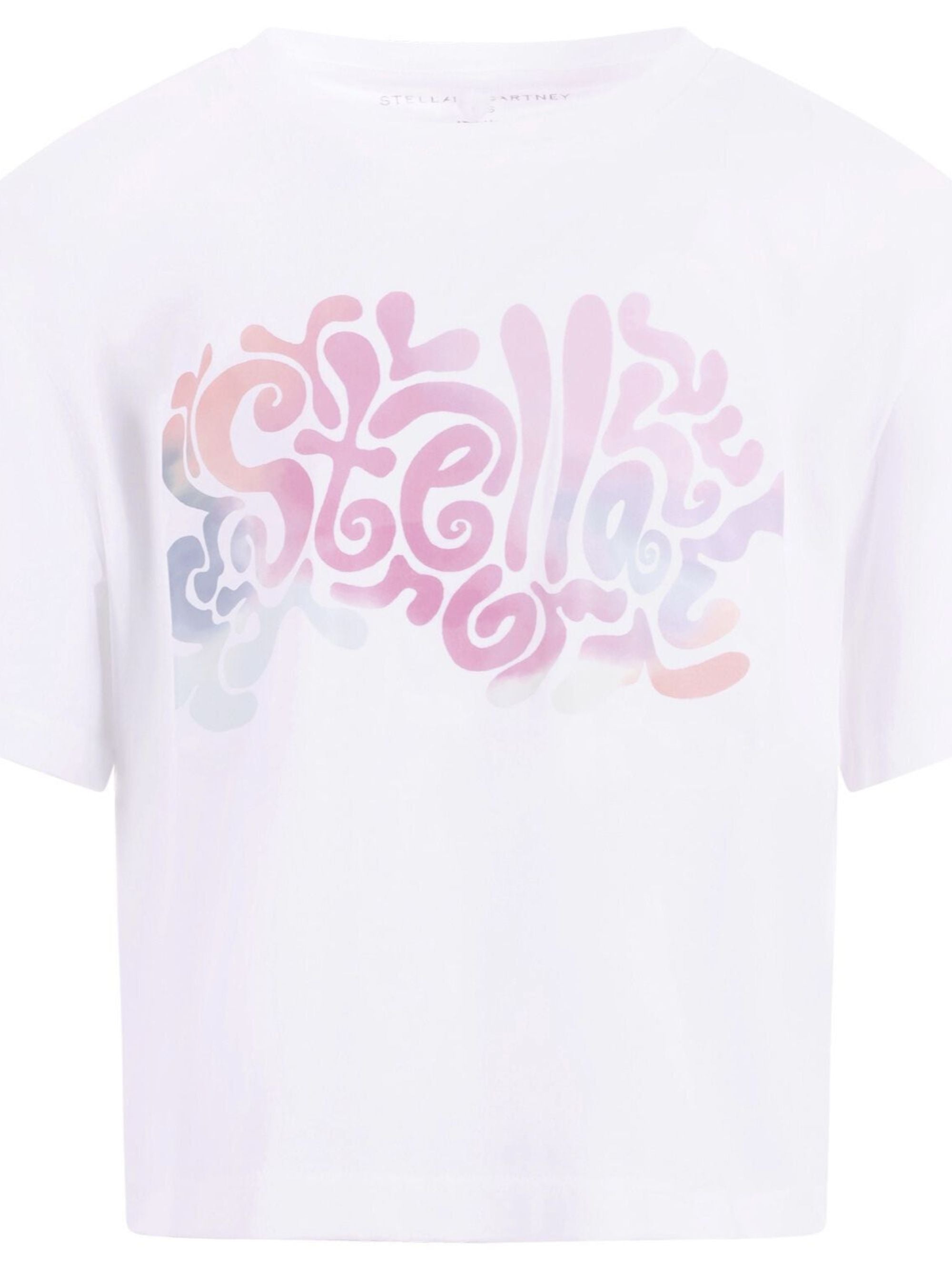 T-shirt per bambina Stella McCartney Kids bianca con stampa grafica sul davanti TY8A91 Z0434 100 STELLA McCARTNEY KIDS