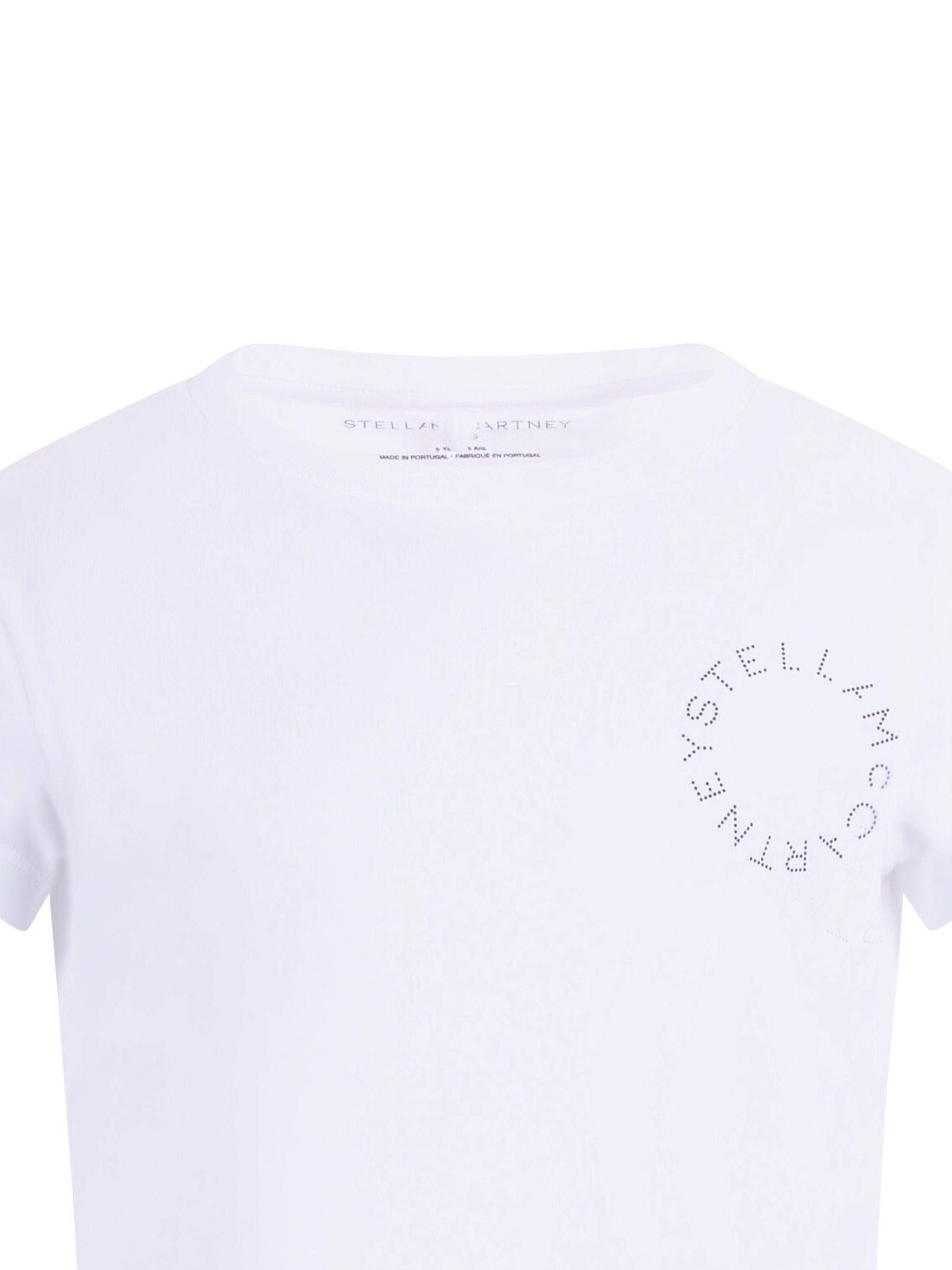 Maglietta per bambina Stella McCartney Kids bianca con logo circolare sul davanti TY8D22 Z0434 100 STELLA McCARTNEY KIDS