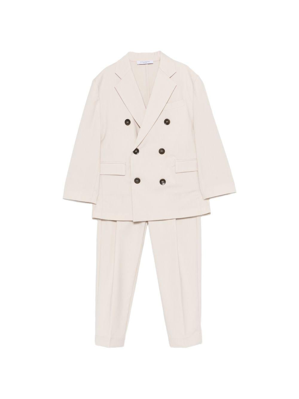 Abito a doppiopetto per bambino Paolo Pecora Kids beige con revers a lancia - Rubino Kids