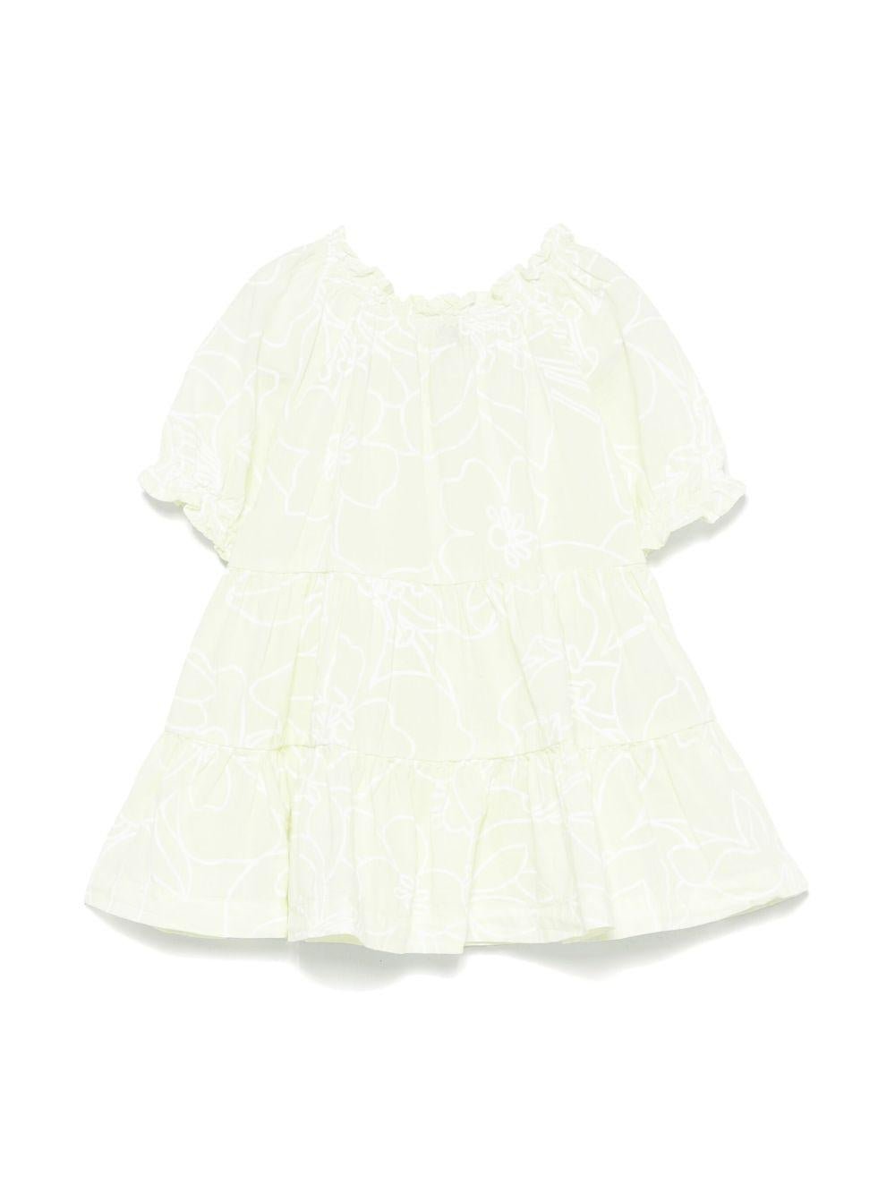 Abito con stampa a fiori per neonata Il Gufo verde con scollo increspato - Rubino Kids