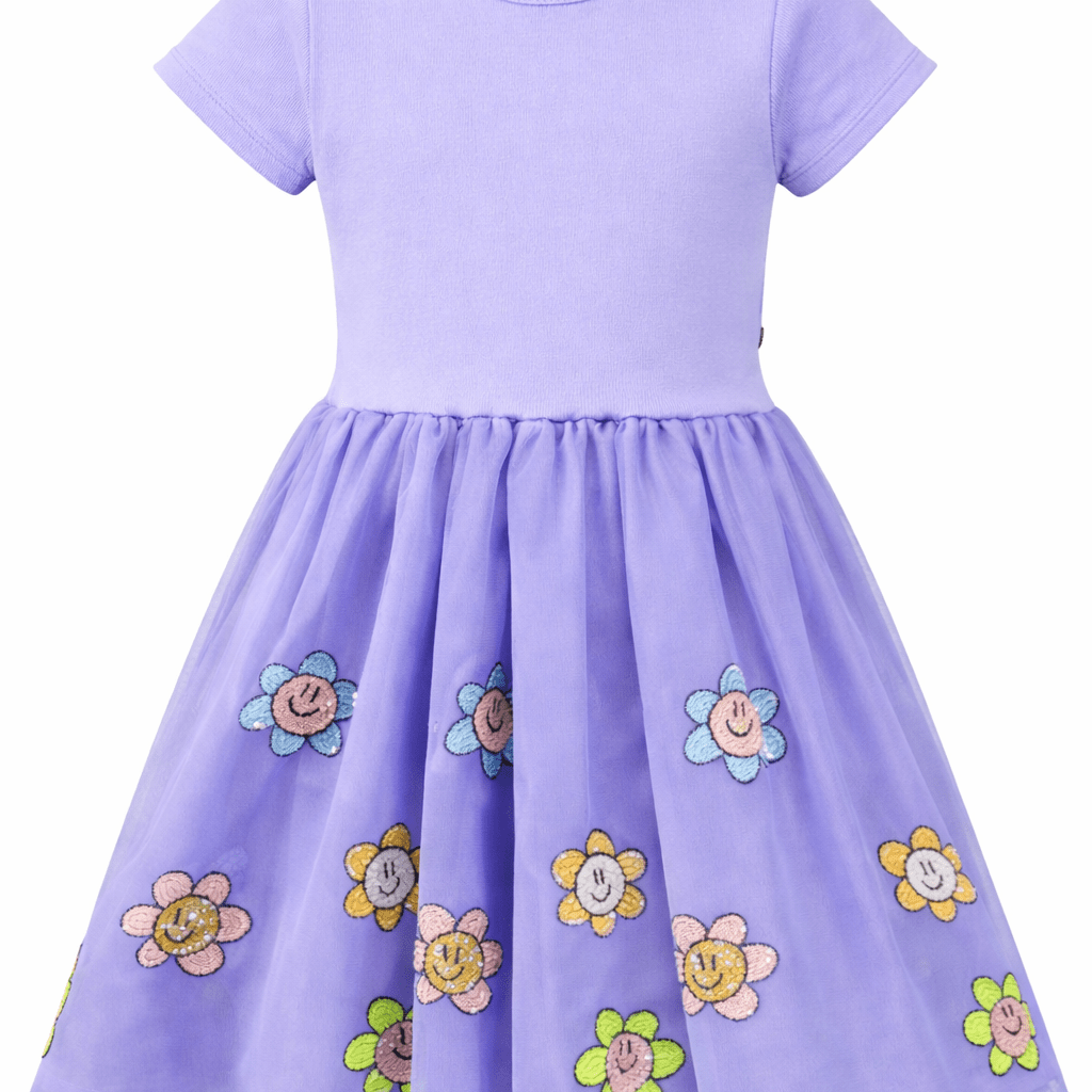 Abito Cyrusila per bambina Molo viola con stampa fiori - Rubino Kids