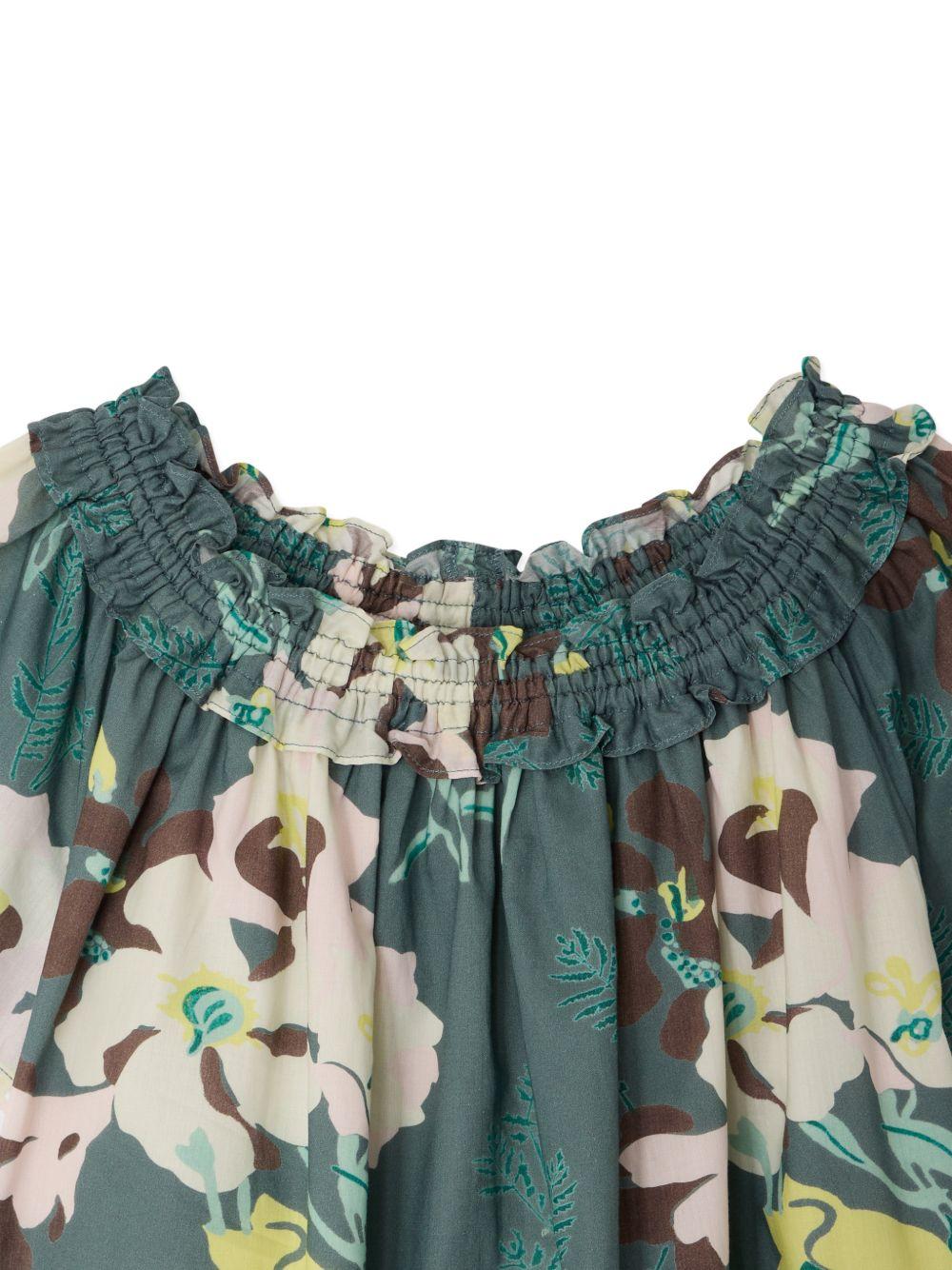 Abito Goldie per bambina Bonpoint verde con stampa a fiori - Rubino Kids