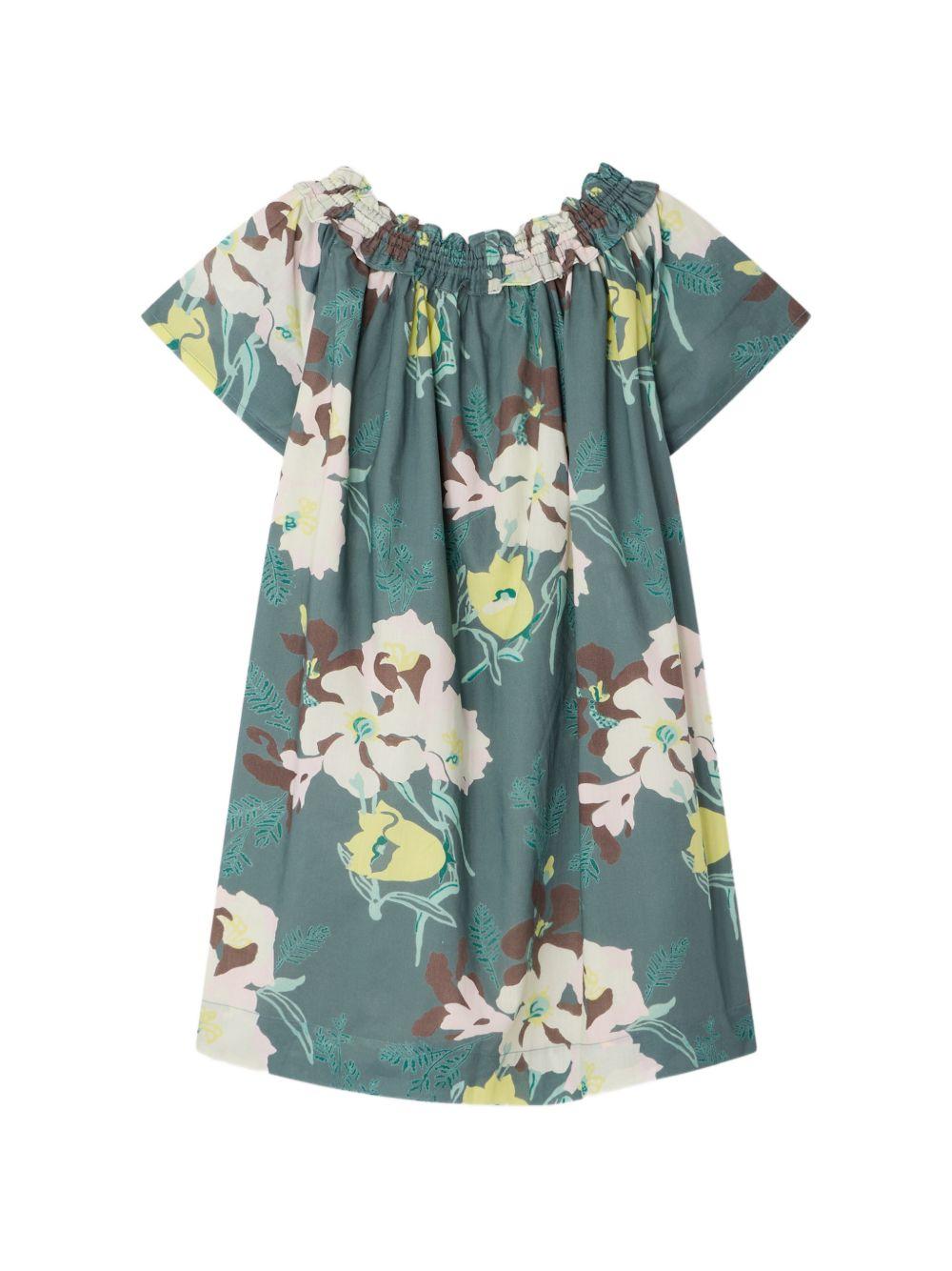 Abito Goldie per bambina Bonpoint verde con stampa a fiori - Rubino Kids