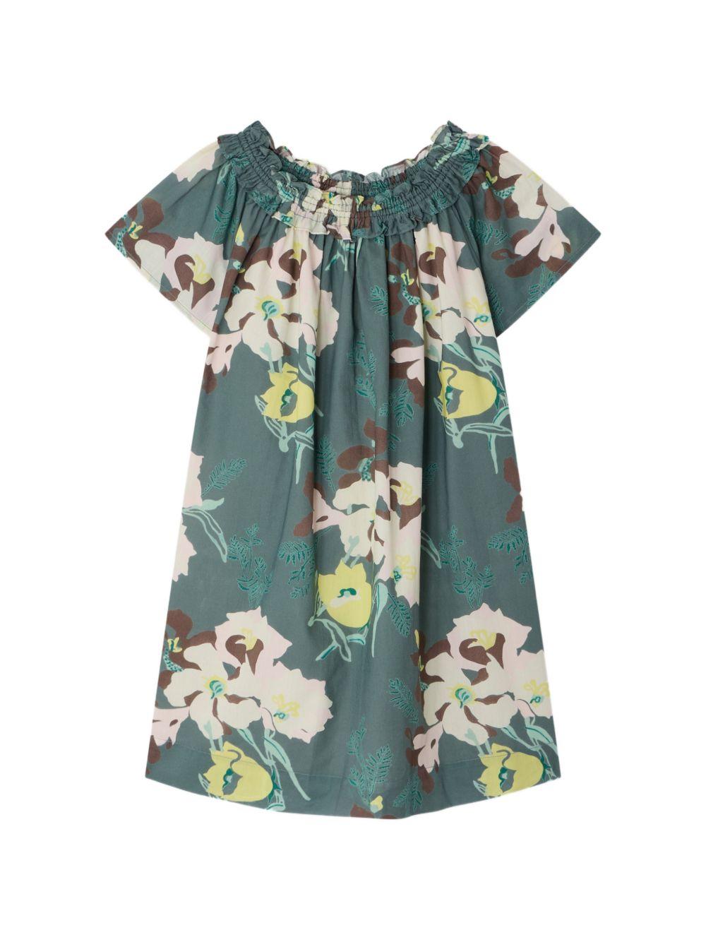 Abito Goldie per bambina Bonpoint verde con stampa a fiori - Rubino Kids