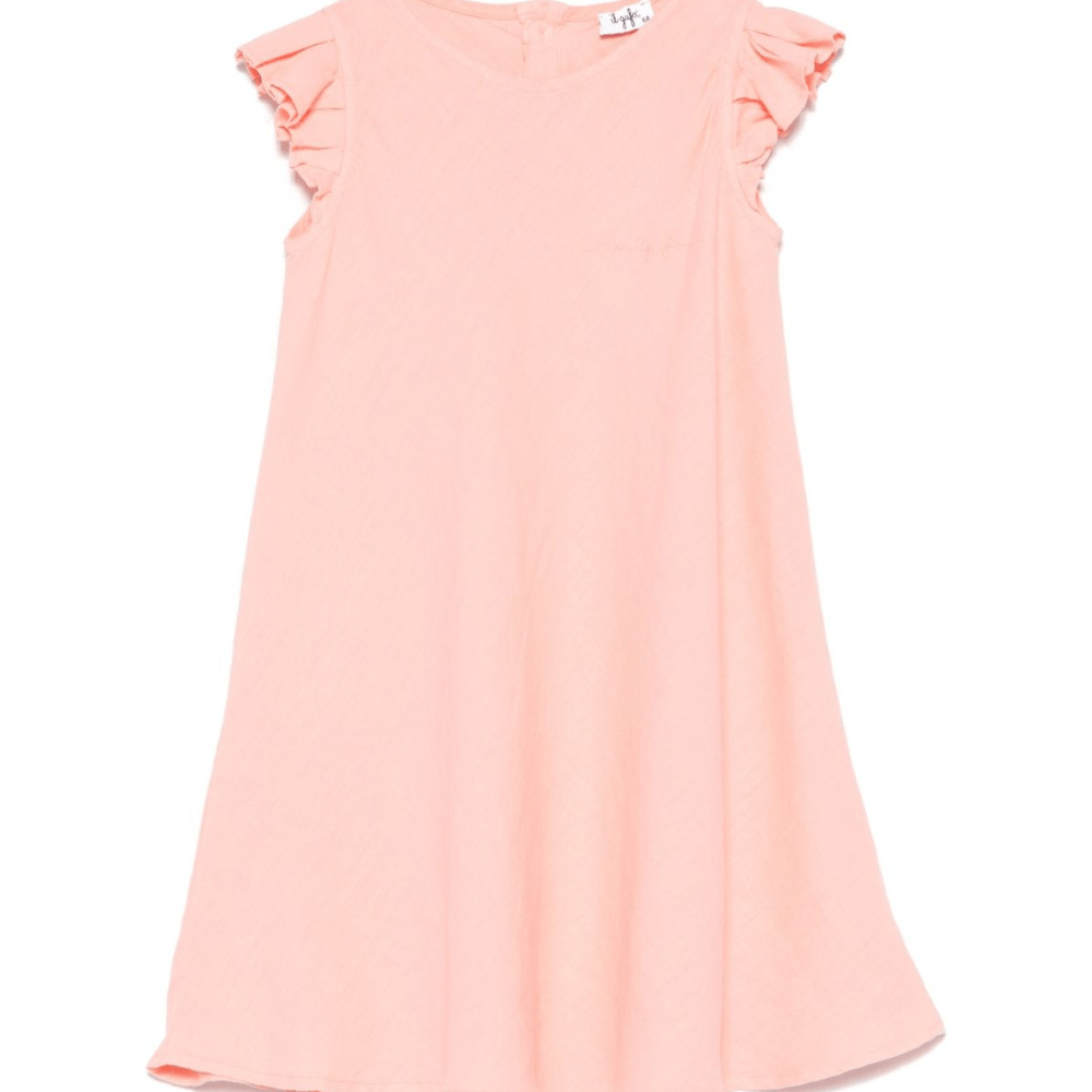 Abito in lino per bambina Il Gufo rosa con ruches - Rubino Kids