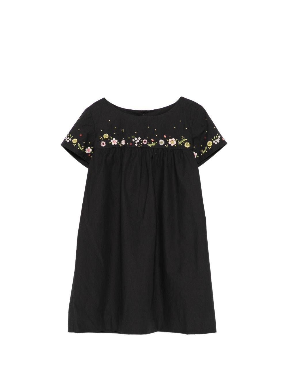Abito per bambina Bonpoint nero con ricamo a fiori - Rubino Kids