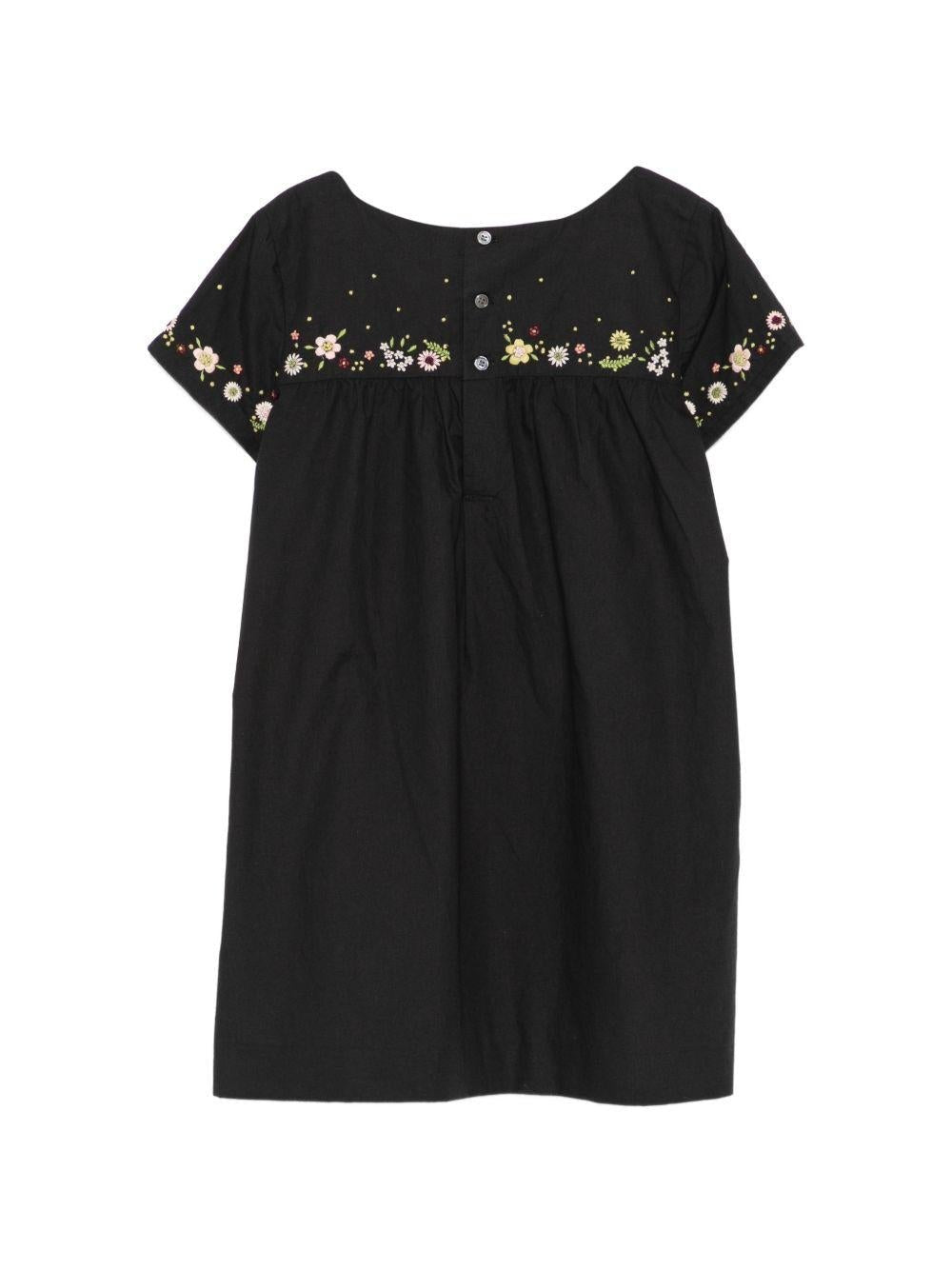 Abito per bambina Bonpoint nero con ricamo a fiori - Rubino Kids