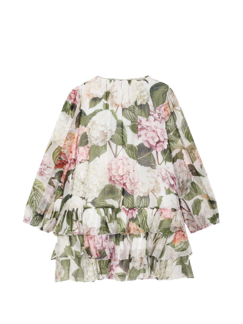 Abito per bambina Dolce & Gabbana Kids multicolore in chiffon con stampa ortensia - Rubino Kids
