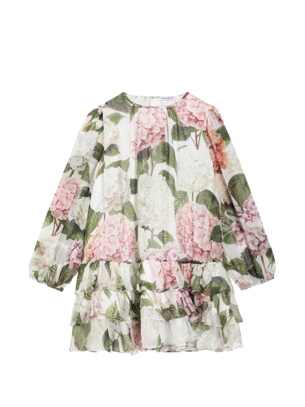 Abito per bambina Dolce & Gabbana Kids multicolore in chiffon con stampa ortensia - Rubino Kids