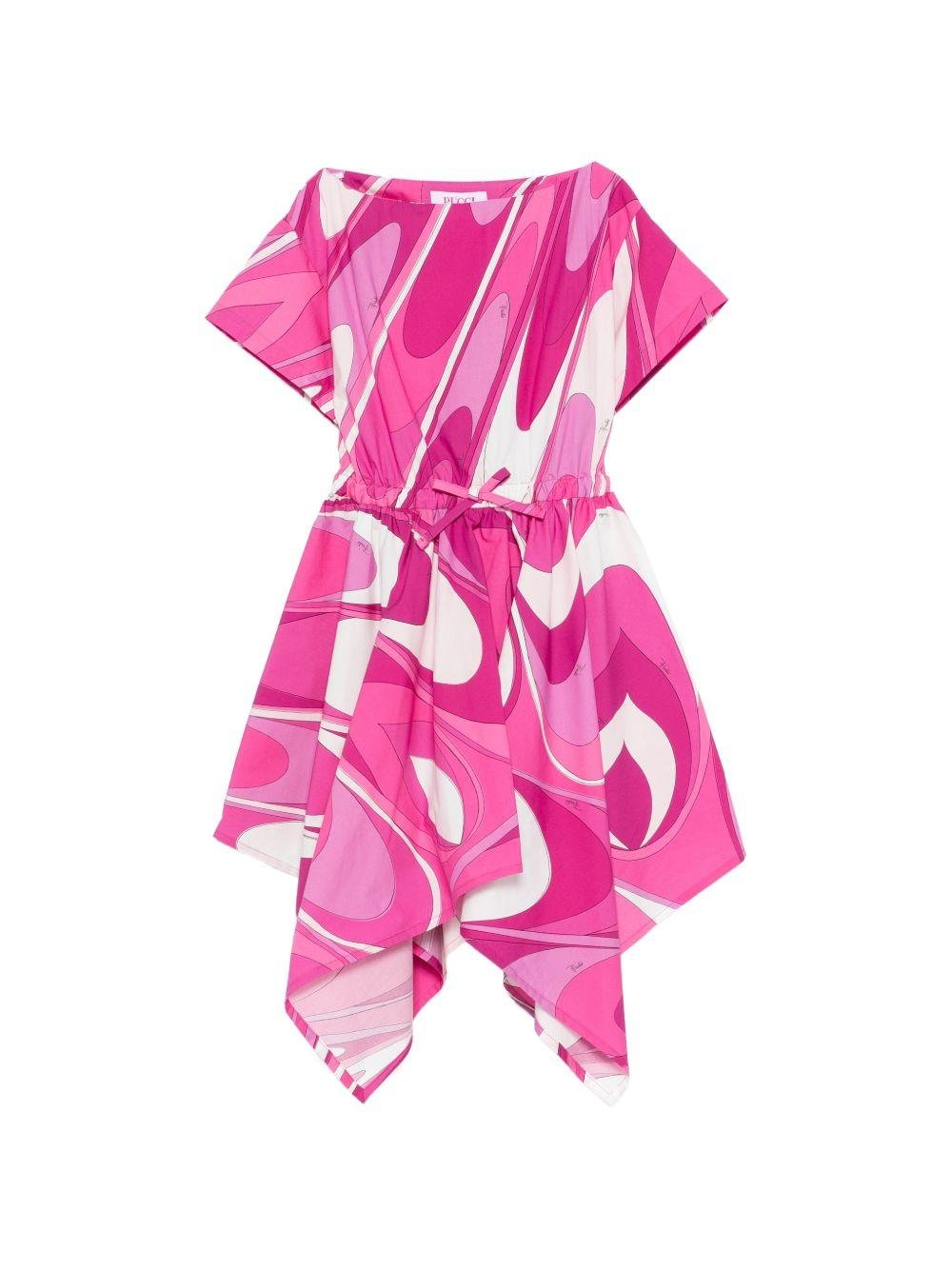 Abito per bambina Emilio Pucci Junior fucsia con stampa grafica all - over - Rubino Kids