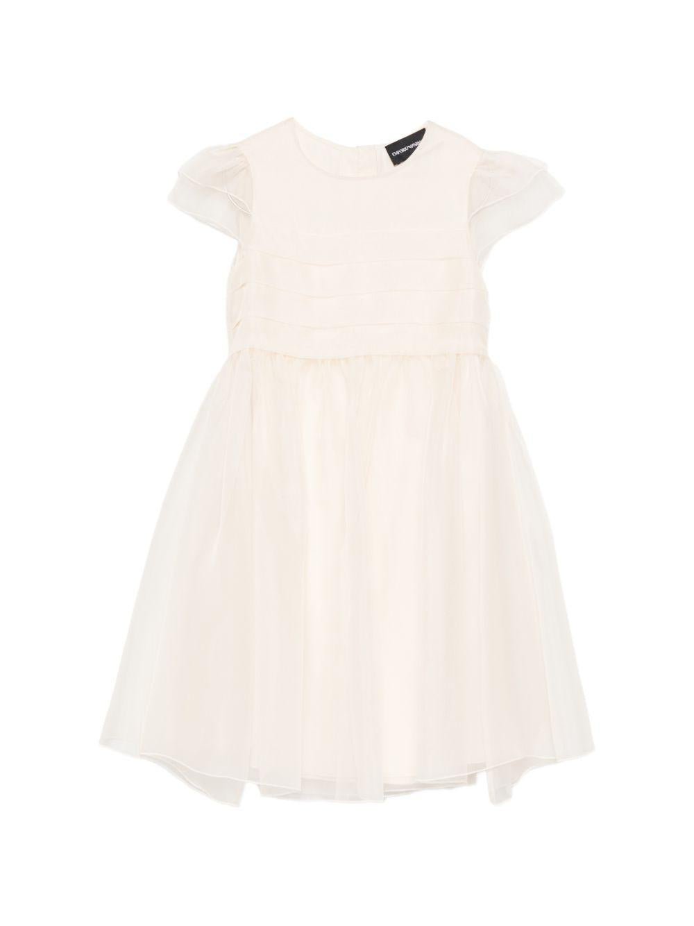 Abito per bambina Emporio Armani Kids bianco con dettagli con ruches - Rubino Kids