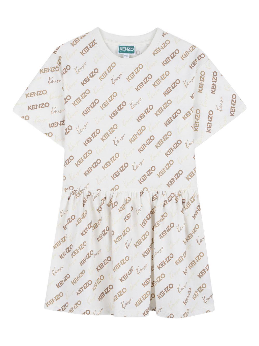 Abito per bambina Kenzo Kids bianco con stampa logo all - over - Rubino Kids