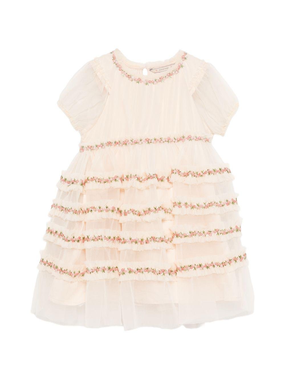 Abito per bambina Konges Sløjd bianco con decorazione a fiori - Rubino Kids