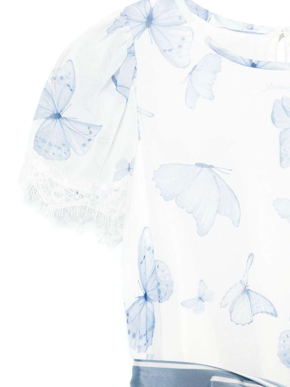 Abito per bambina Monnalisa azzurro con stampa farfalla - Rubino Kids