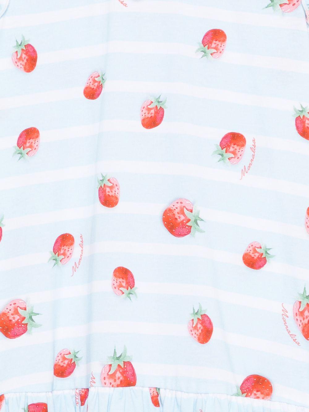 Abito per bambina Monnalisa azzurro con stampa fragole all - over - Rubino Kids