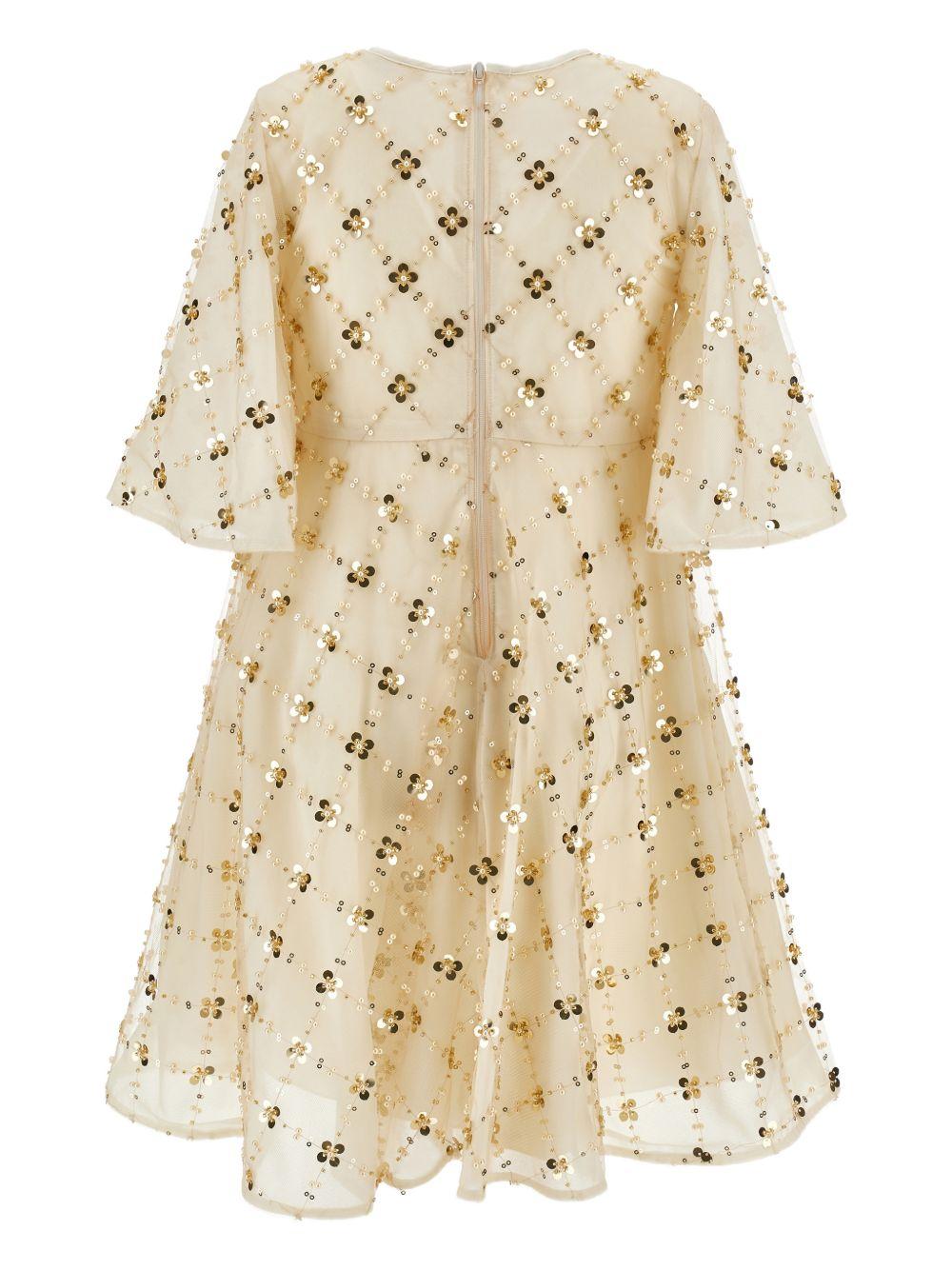 Abito per bambina Monnalisa beige con decorazione a paillettes - Rubino Kids