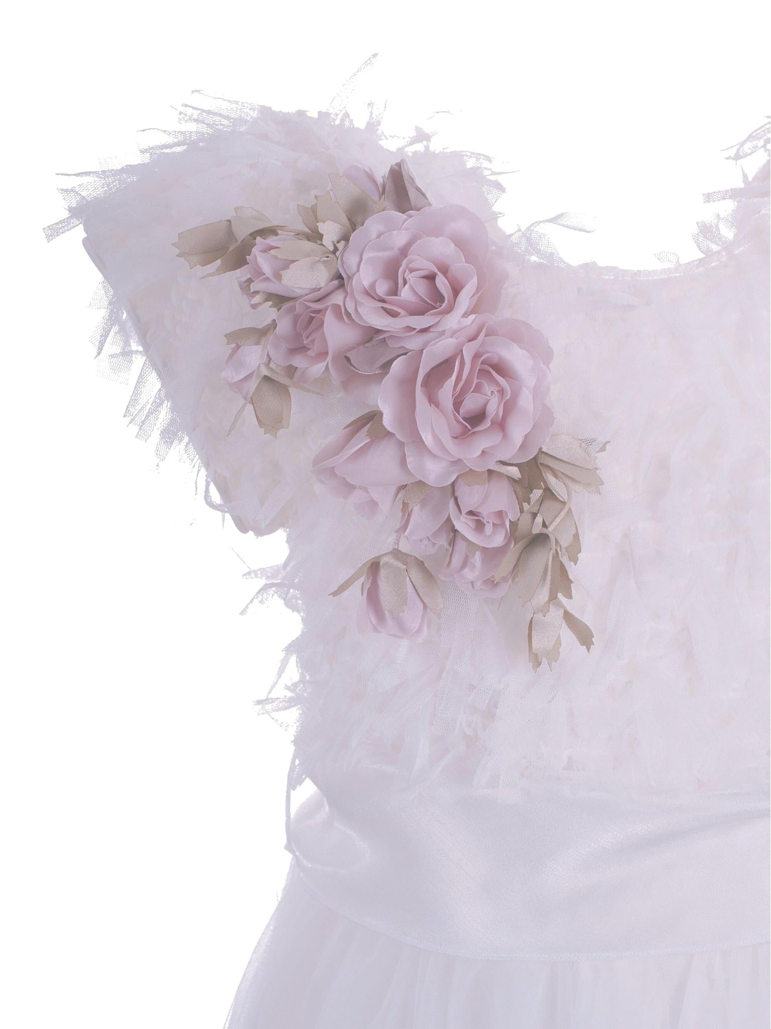 Abito per bambina Monnalisa bianco con applicazione fiori - Rubino Kids