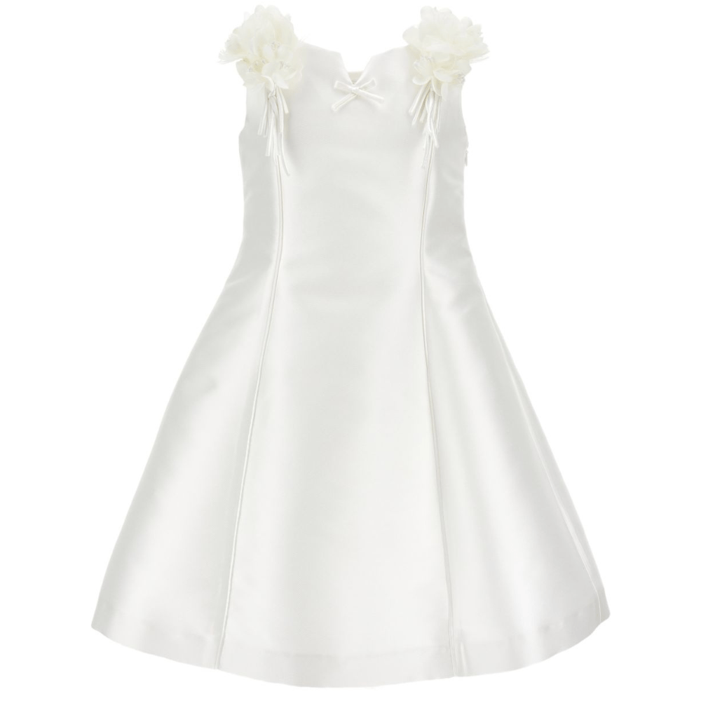 Abito per bambina Monnalisa bianco con applicazioni a fiori - Rubino Kids