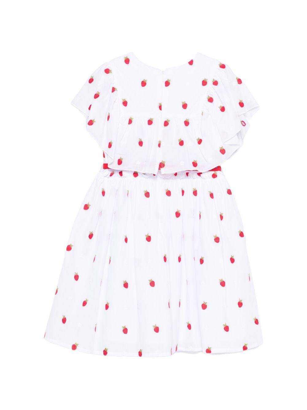 Abito per bambina Monnalisa bianco con cintura ricamo a fragole - Rubino Kids