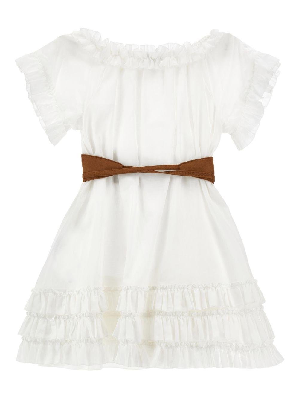 Abito per bambina Monnalisa bianco con rifinitura a ruches - Rubino Kids