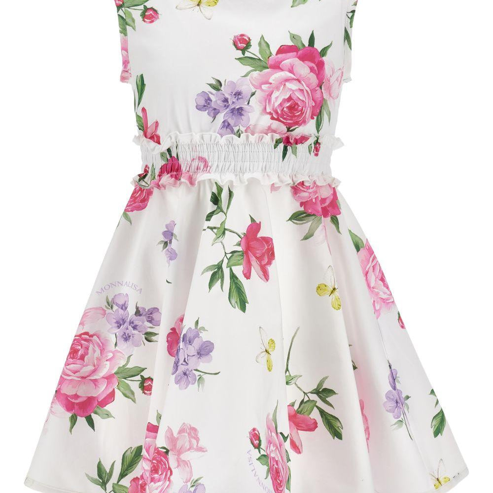 Abito per bambina Monnalisa bianco con stampa a fiori - Rubino Kids
