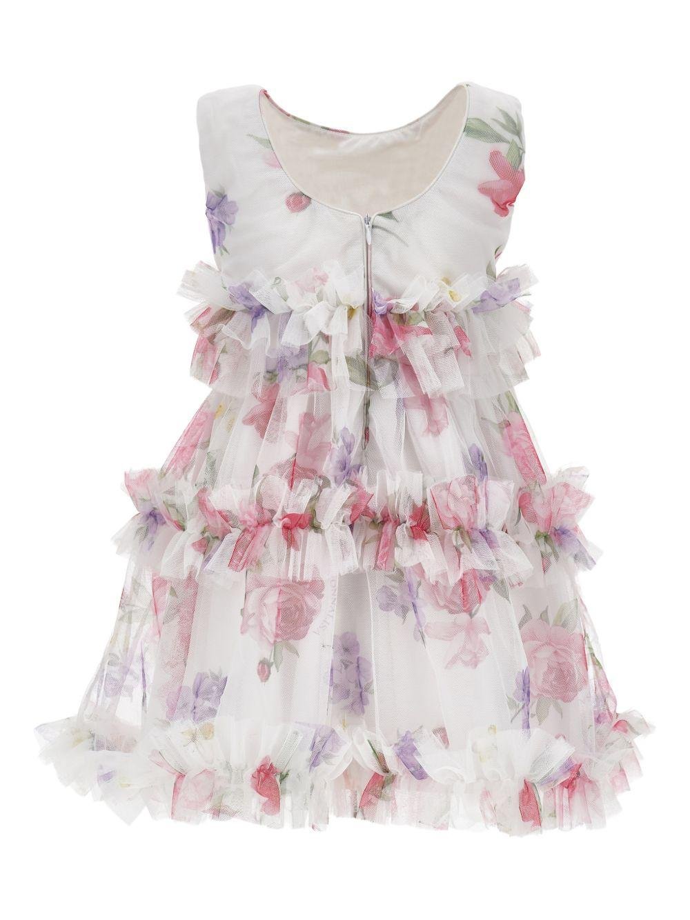 Abito per bambina Monnalisa bianco con stampa a fiori - Rubino Kids