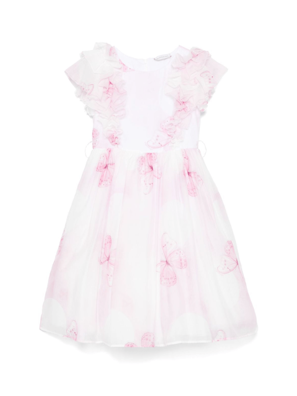 Abito per bambina Monnalisa bianco con stampa farfalla con dettagli con ruches - Rubino Kids